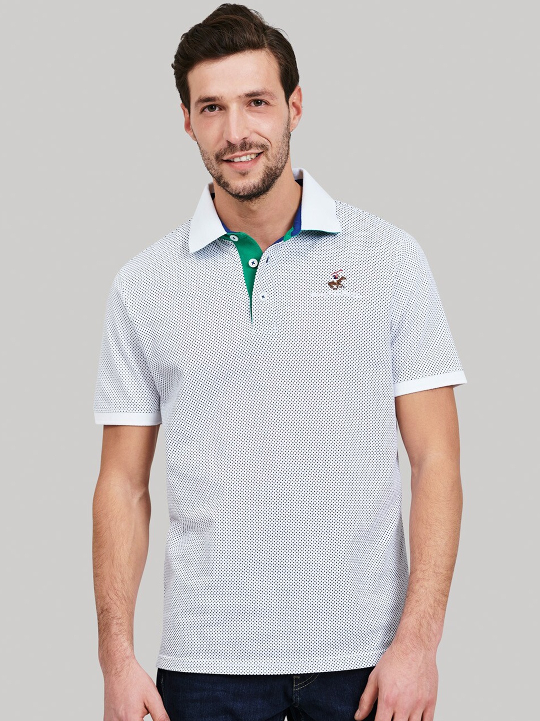 

Beverly Hills Polo Club Men White Printed Polo Collar T-shirt