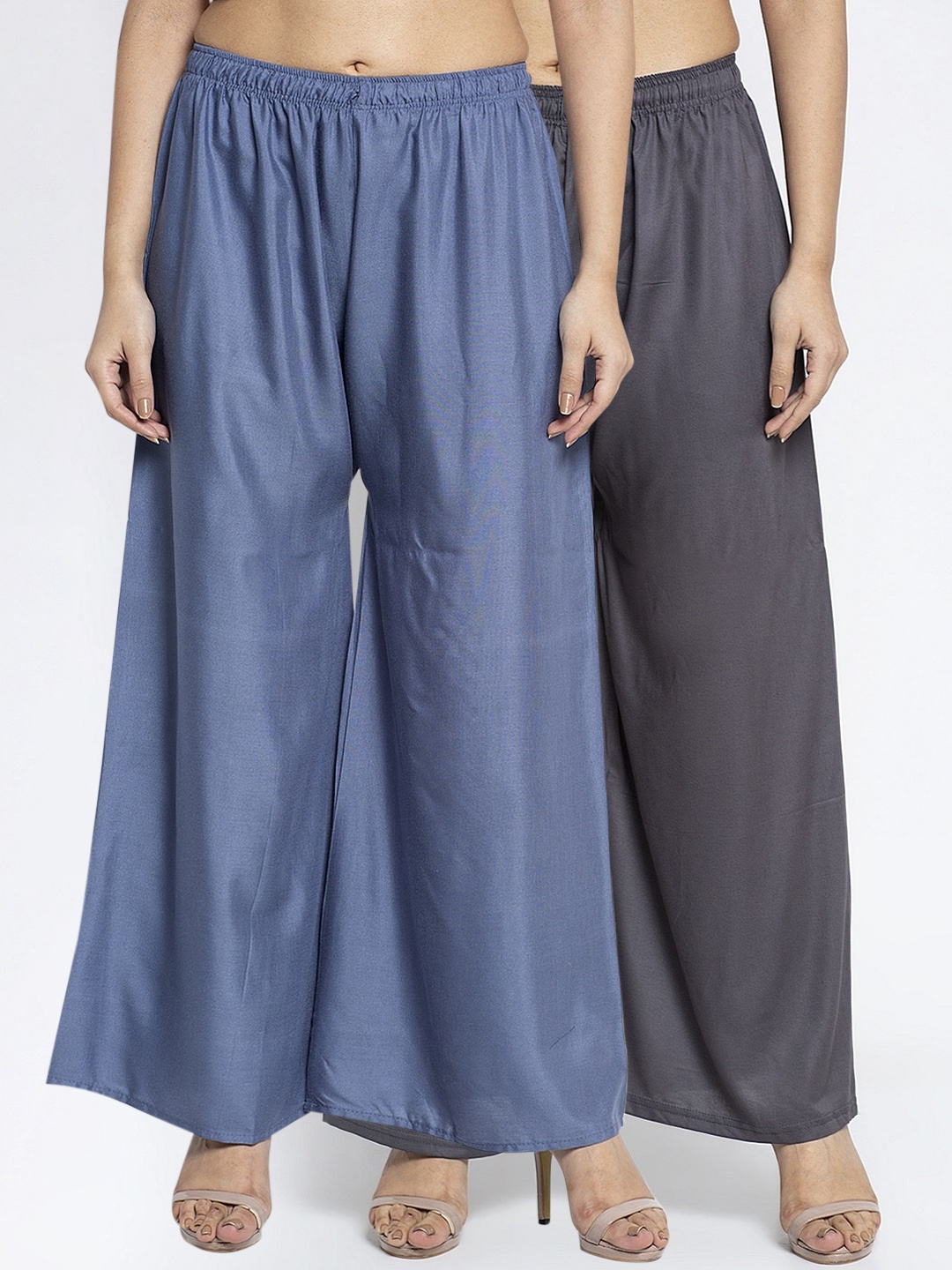 

GRACIT Women Grey & Blue Solid Flared Palazzos