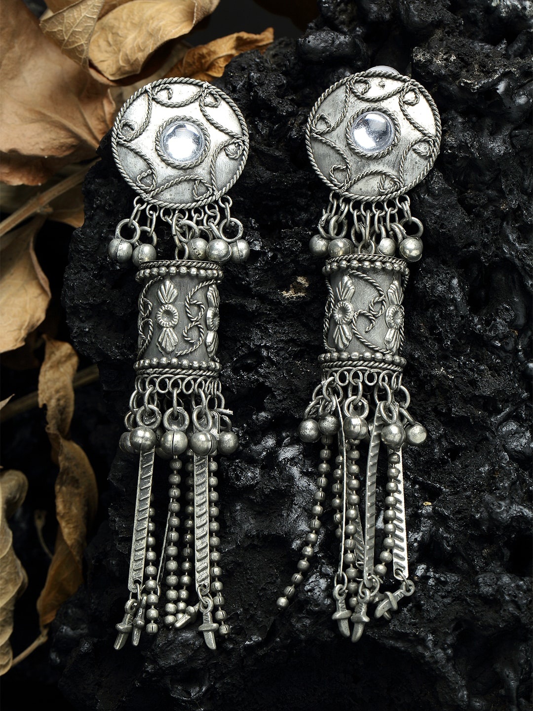 

Moedbuille Silver-Toned Circular Jhumkas