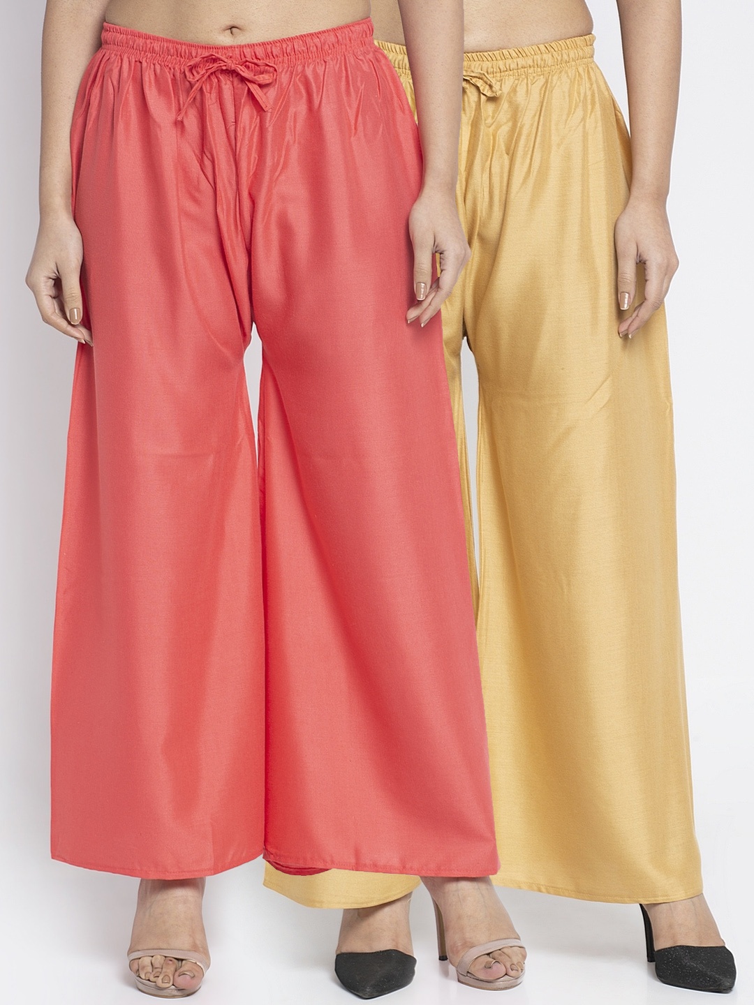 

GRACIT Women Gold-Toned & Pink Solid Flared Palazzos