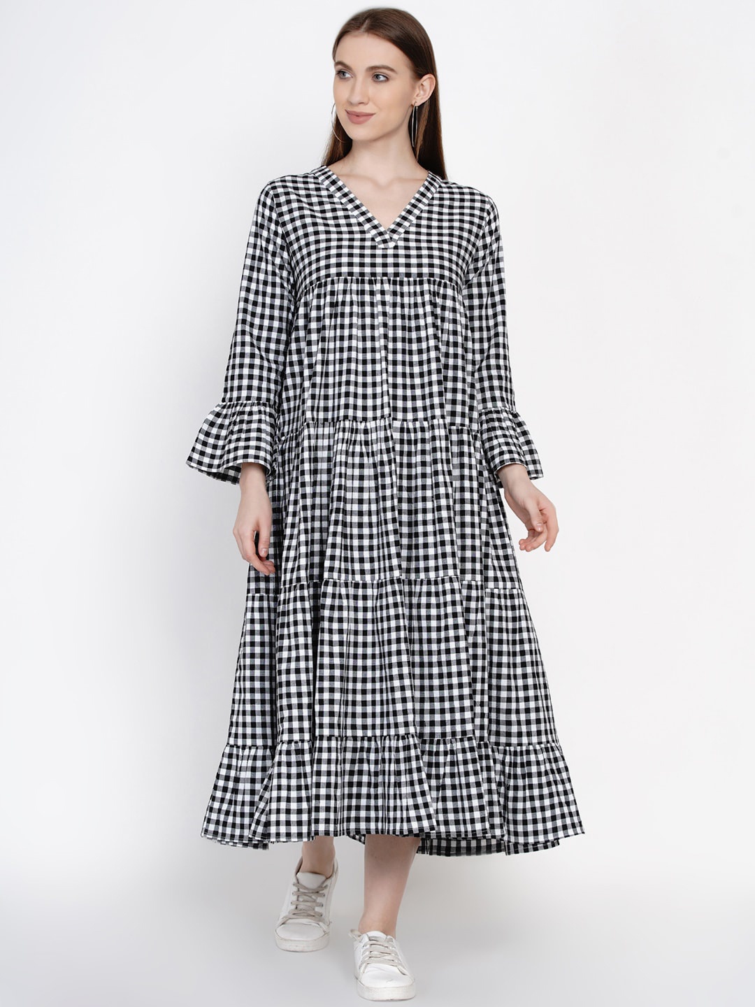 

FABNEST Women Black Checked A-Line Dress