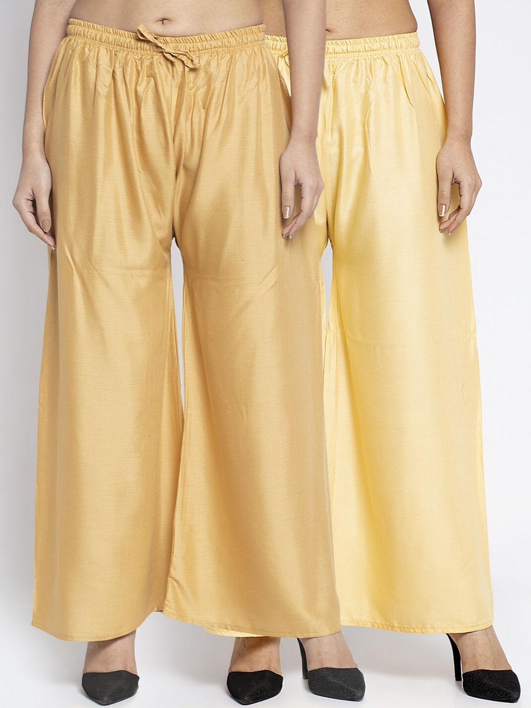 

GRACIT Women Pack of 2 Beige & Cream-Coloured Solid Wide Leg Palazzos