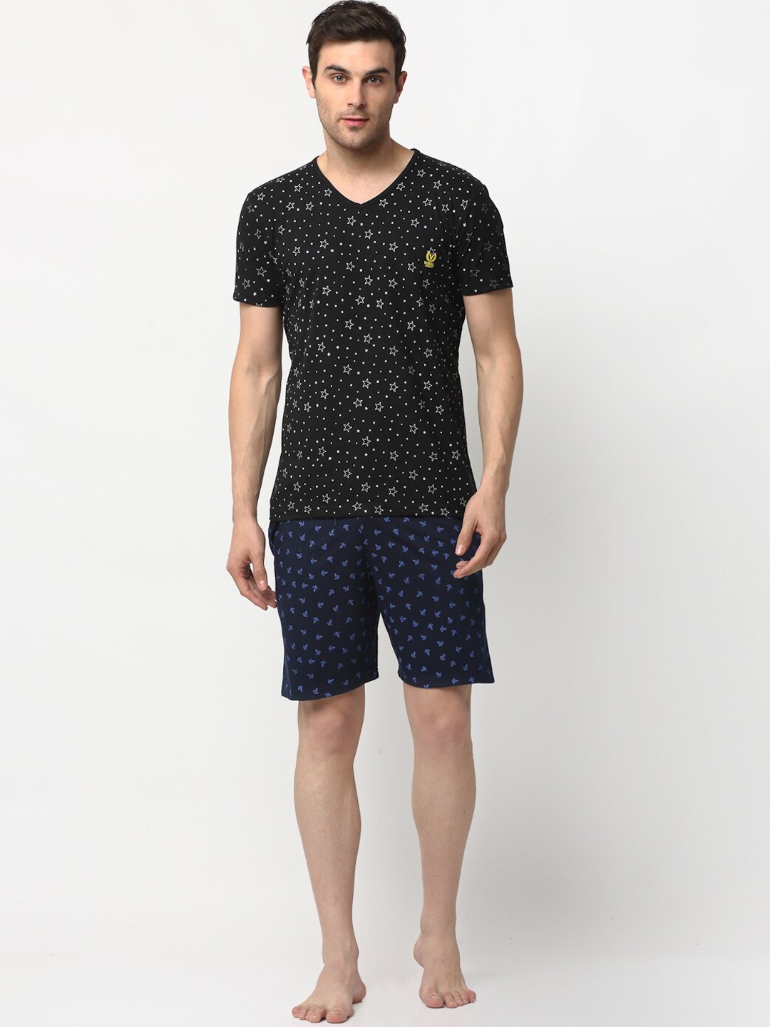 

VIMAL JONNEY Men Black & Navy Blue Printed Night suit
