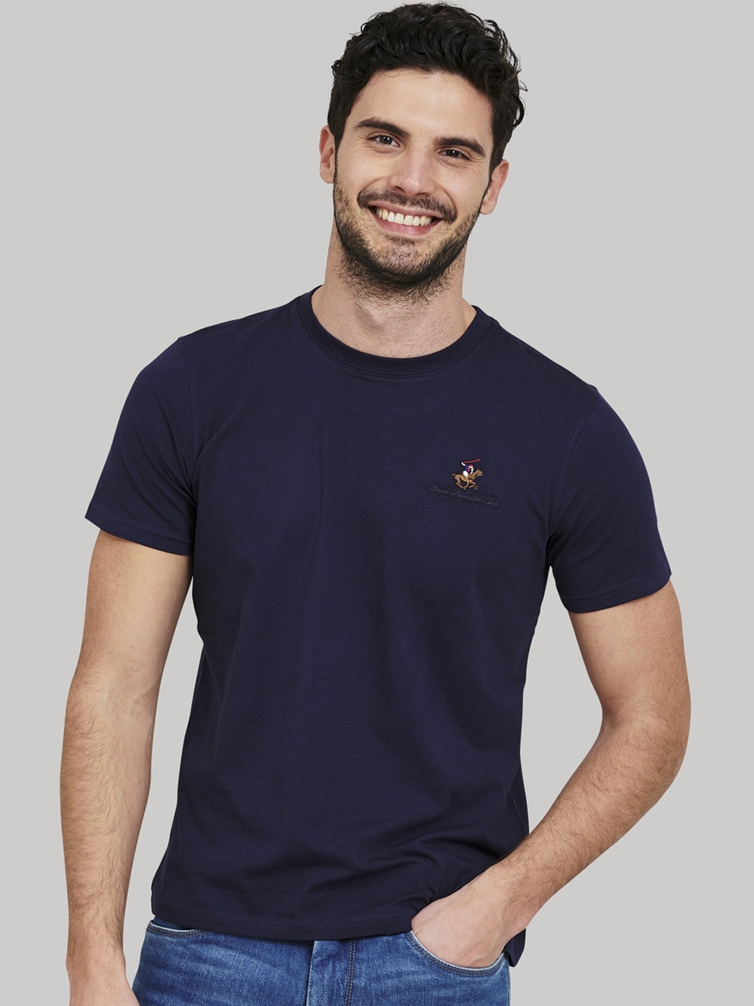 

Beverly Hills Polo Club Men Navy Blue Solid Round Neck T-shirt
