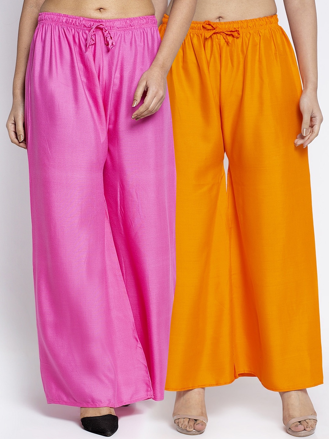 

GRACIT Women Pack of 2 Solid Flared Palazzos, Orange