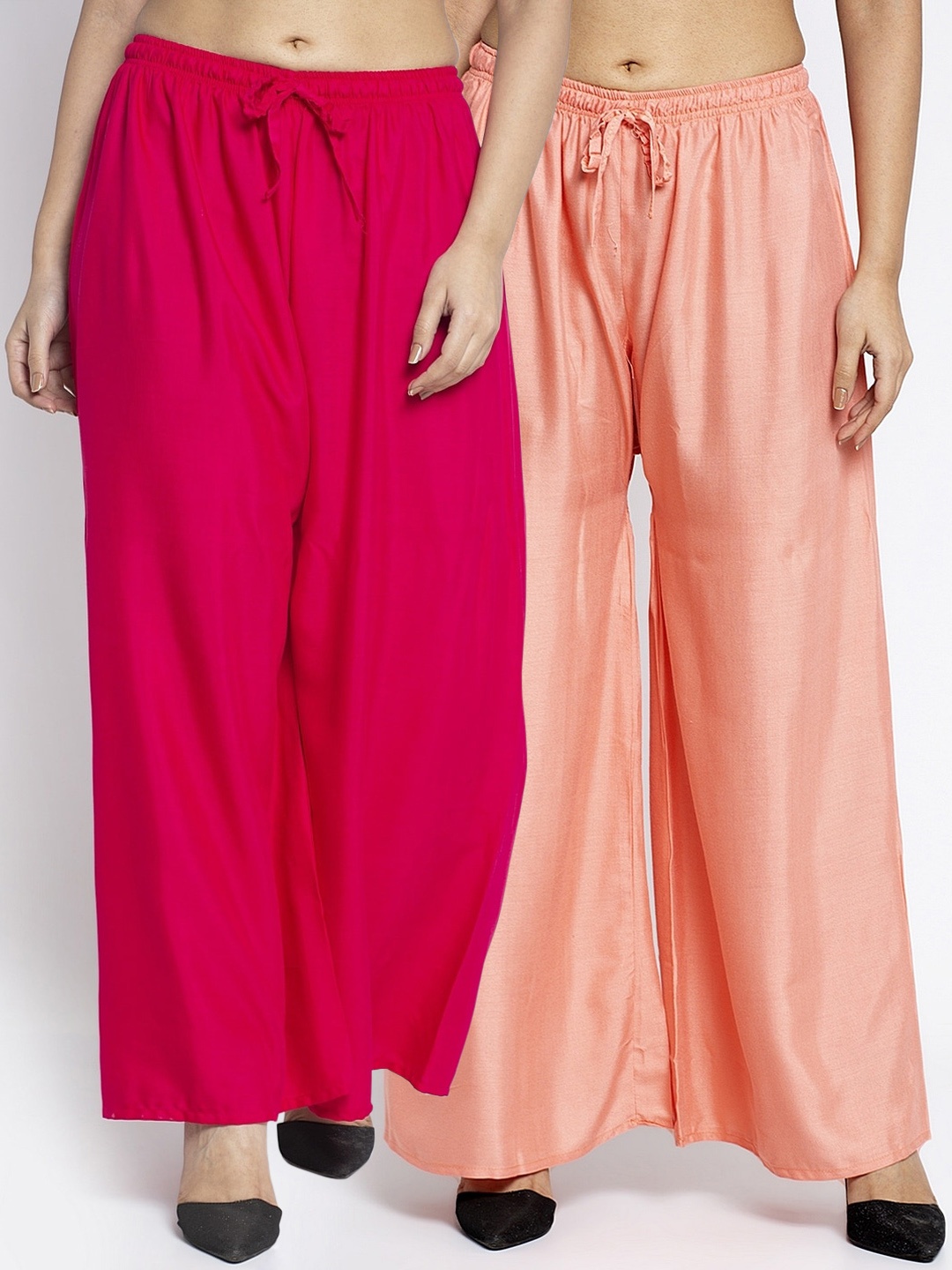 

GRACIT Women Pink & Peach Set of 2 Solid Flared Palazzos