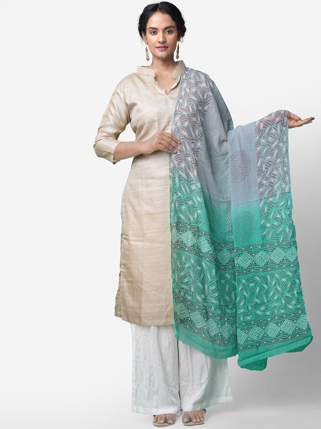 

Unnati Silks Sea Green & Grey Printed Dupatta