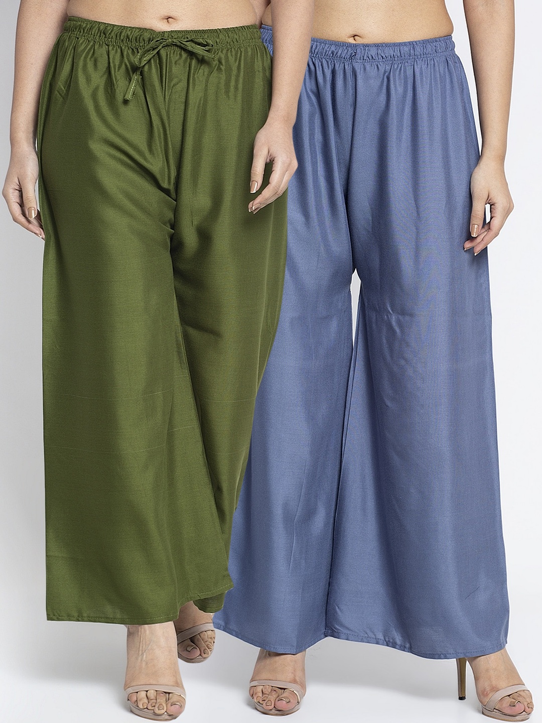 

GRACIT Women Blue & Green Solid Flared Palazzos