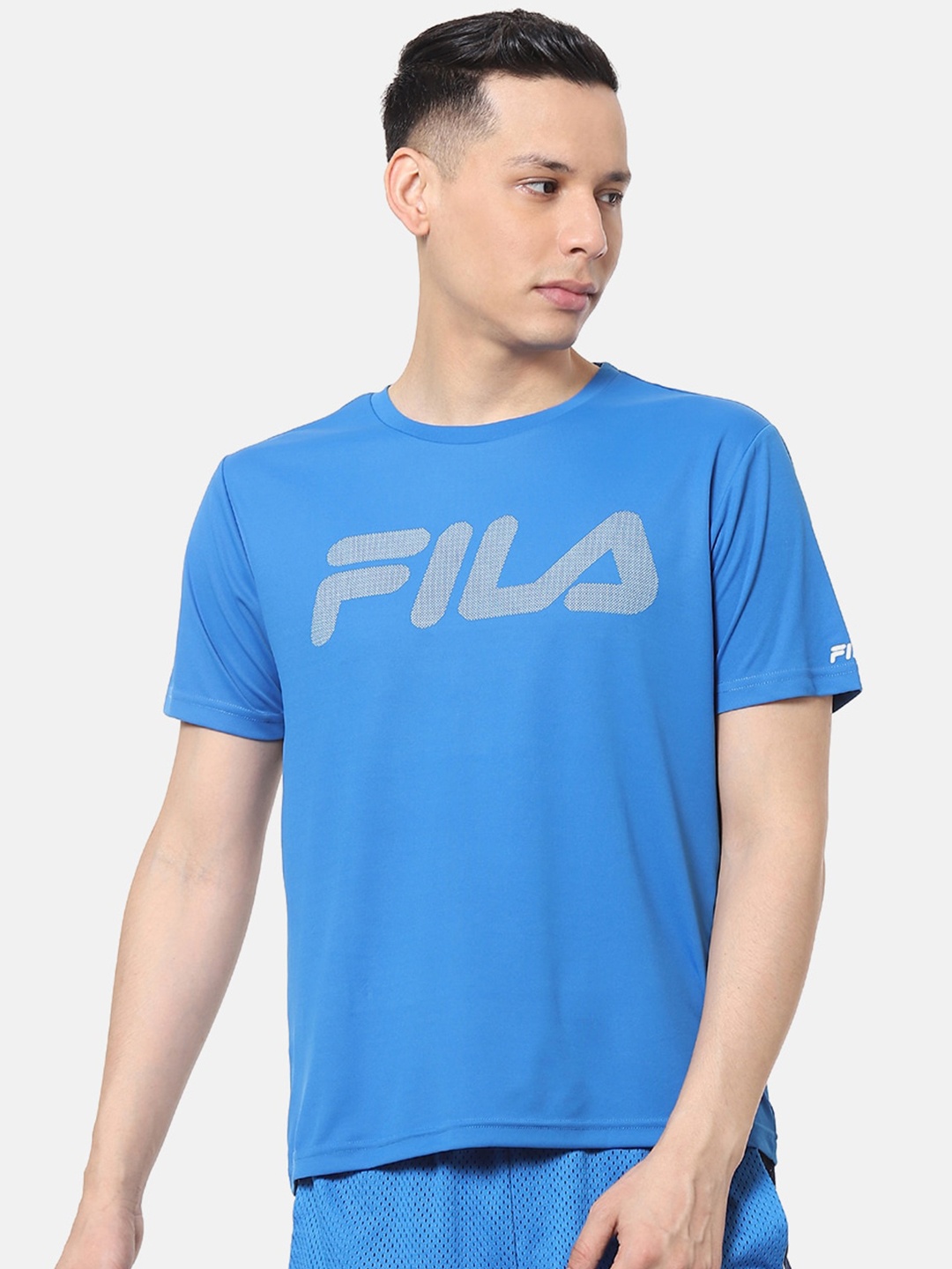 

FILA Men Blue & Grey Brand Logo Printed Round Neck T-shirt