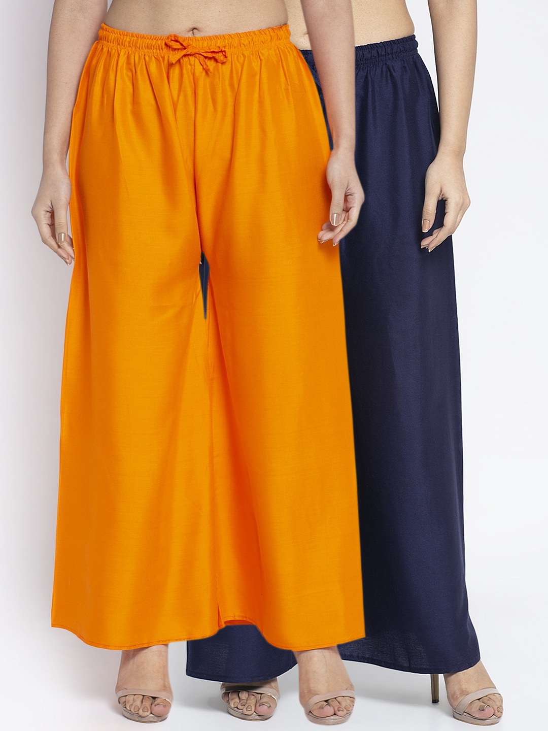 

GRACIT Women Orange & Navy Blue Solid Wide Leg Palazzos