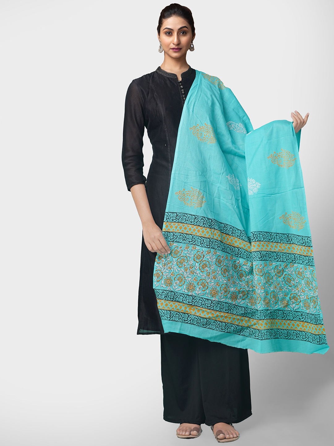 

Unnati Silks Blue & Gold-Toned Printed Dupatta