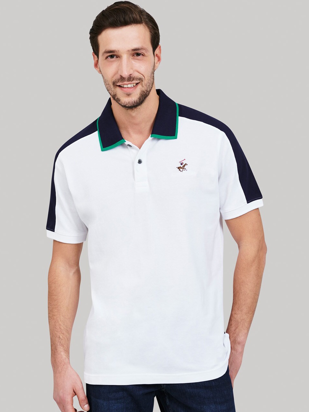 

Beverly Hills Polo Club Men White Solid Polo Collar T-shirt