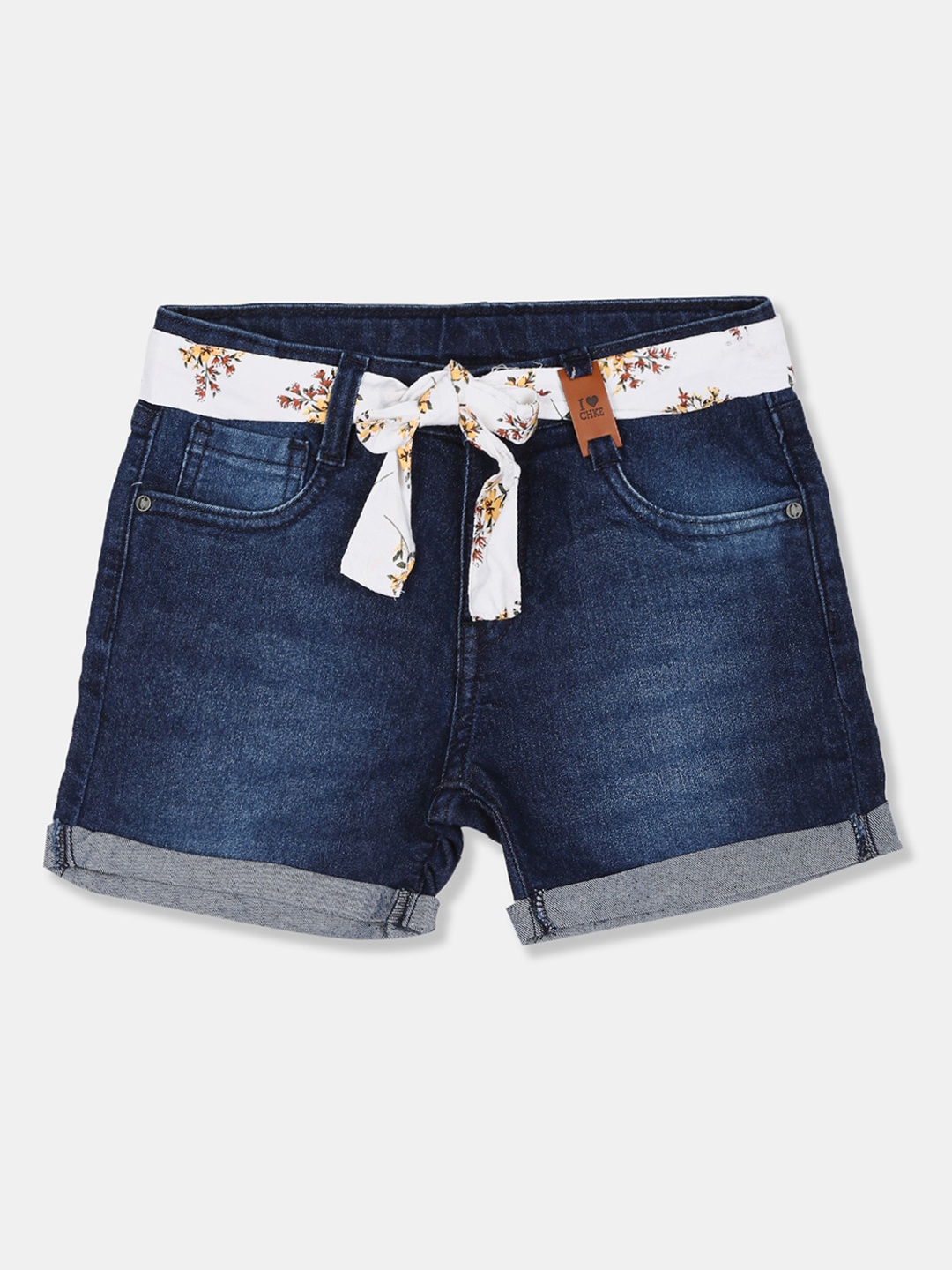 

Cherokee Girls Navy Blue Washed Regular Fit Denim Shorts