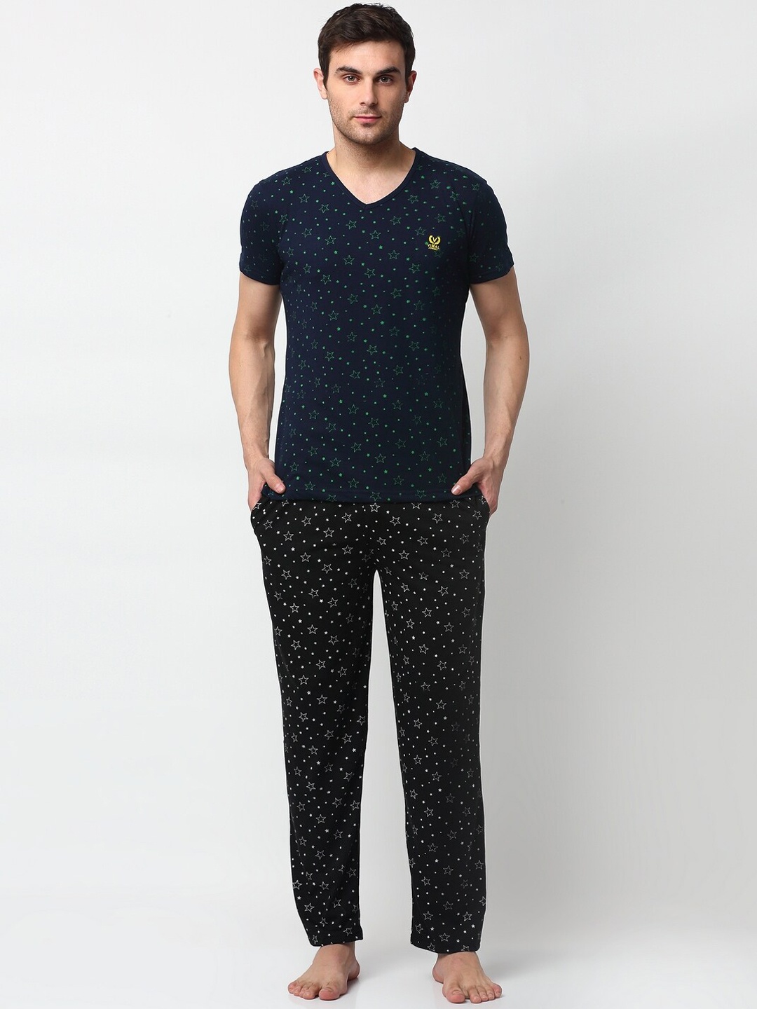 VIMAL JONNEY Men Navy Blue & Black Printed Night Suit V_P1NVY_D1_P1BLK_02