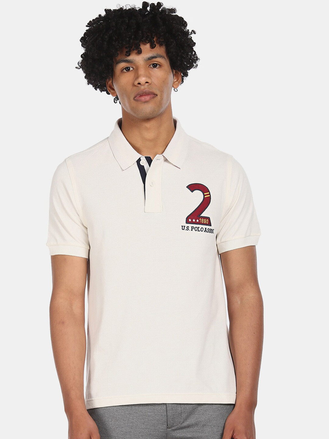 

U.S. Polo Assn. Men White Solid Polo Collar T-shirt