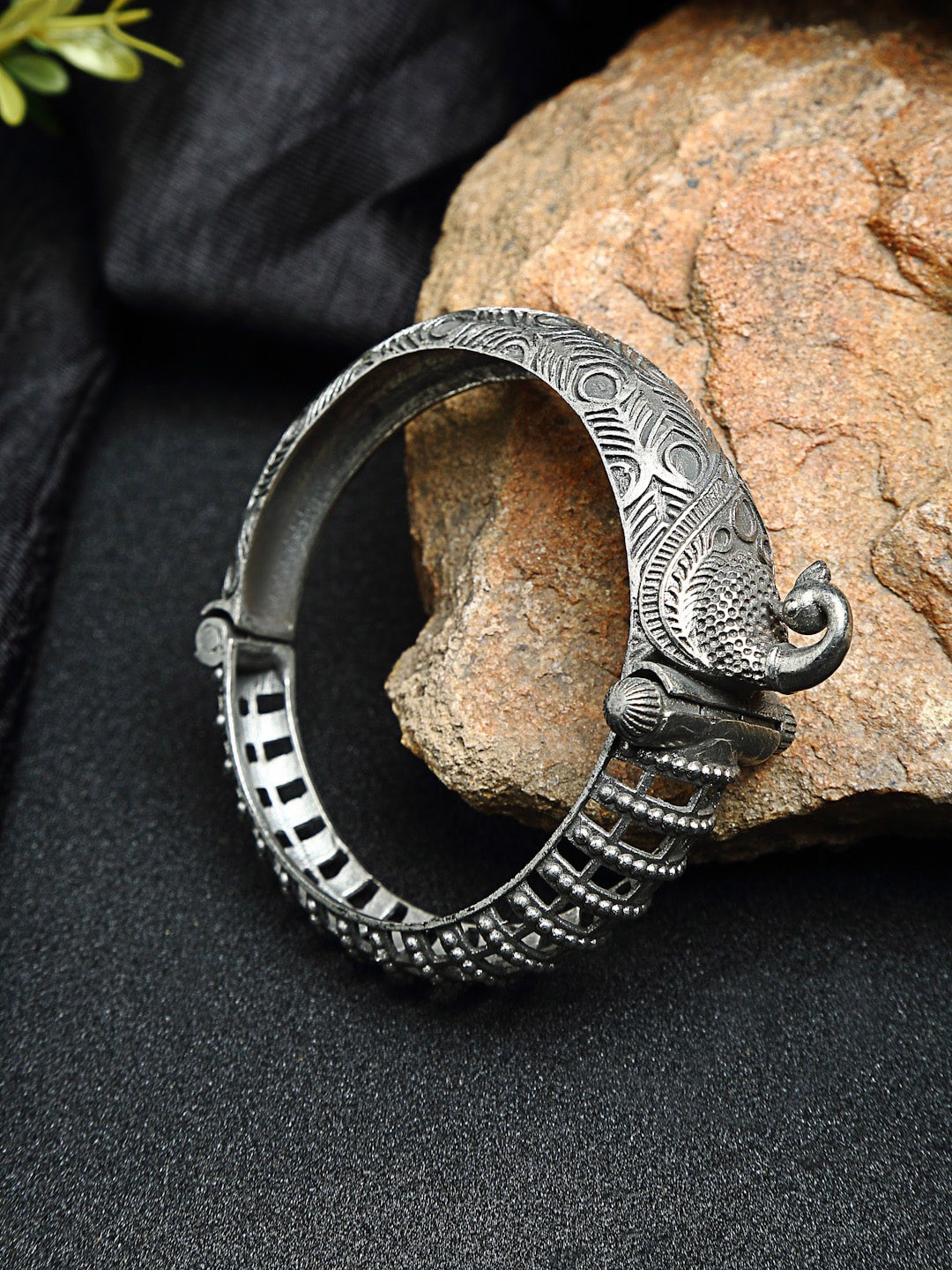 

Moedbuille Filigree Work Temple Design Antique Silver Plated Handcrafted Bracelet