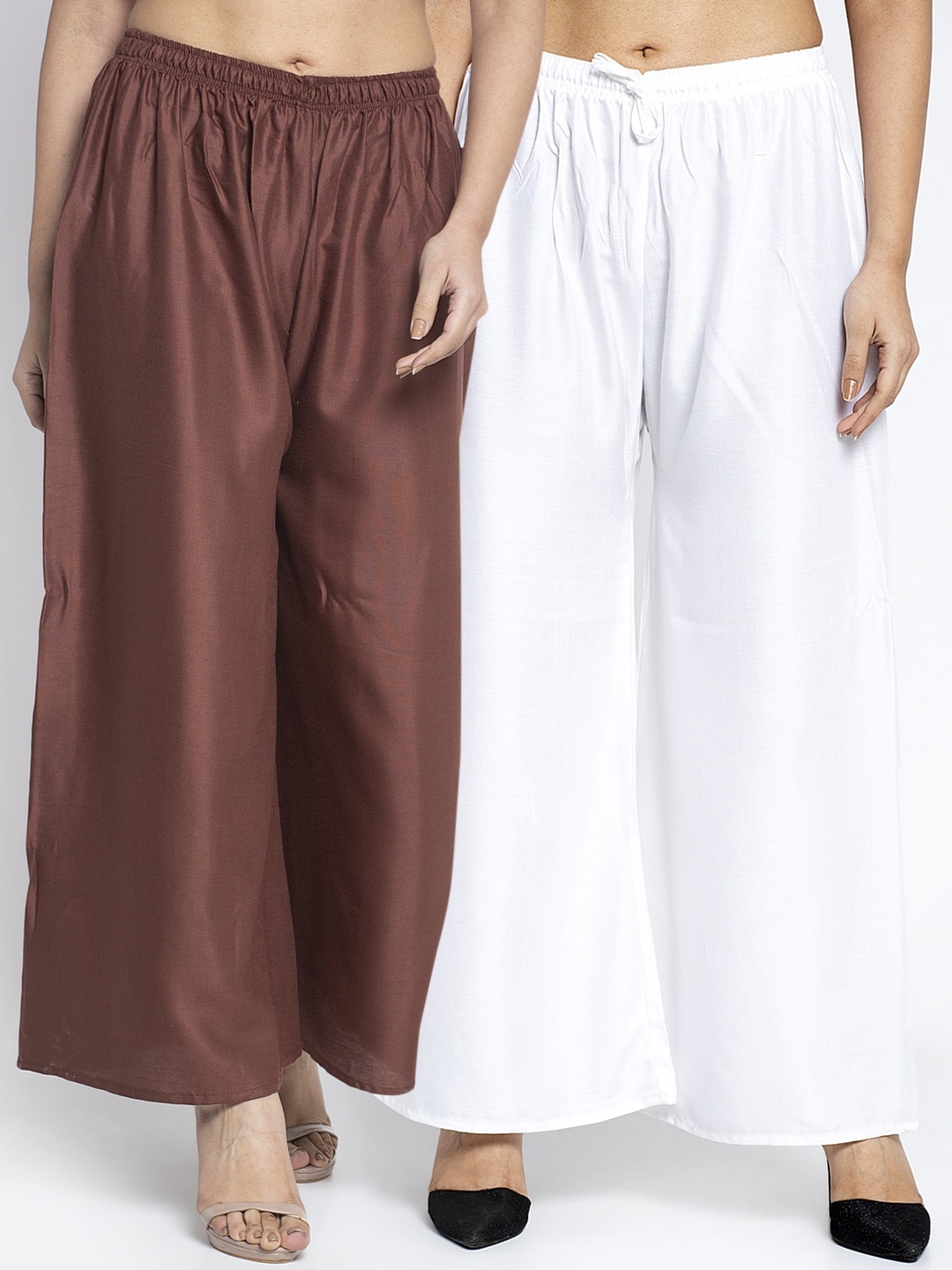

GRACIT Women White & Coffee Brown Solid Flared Palazzos