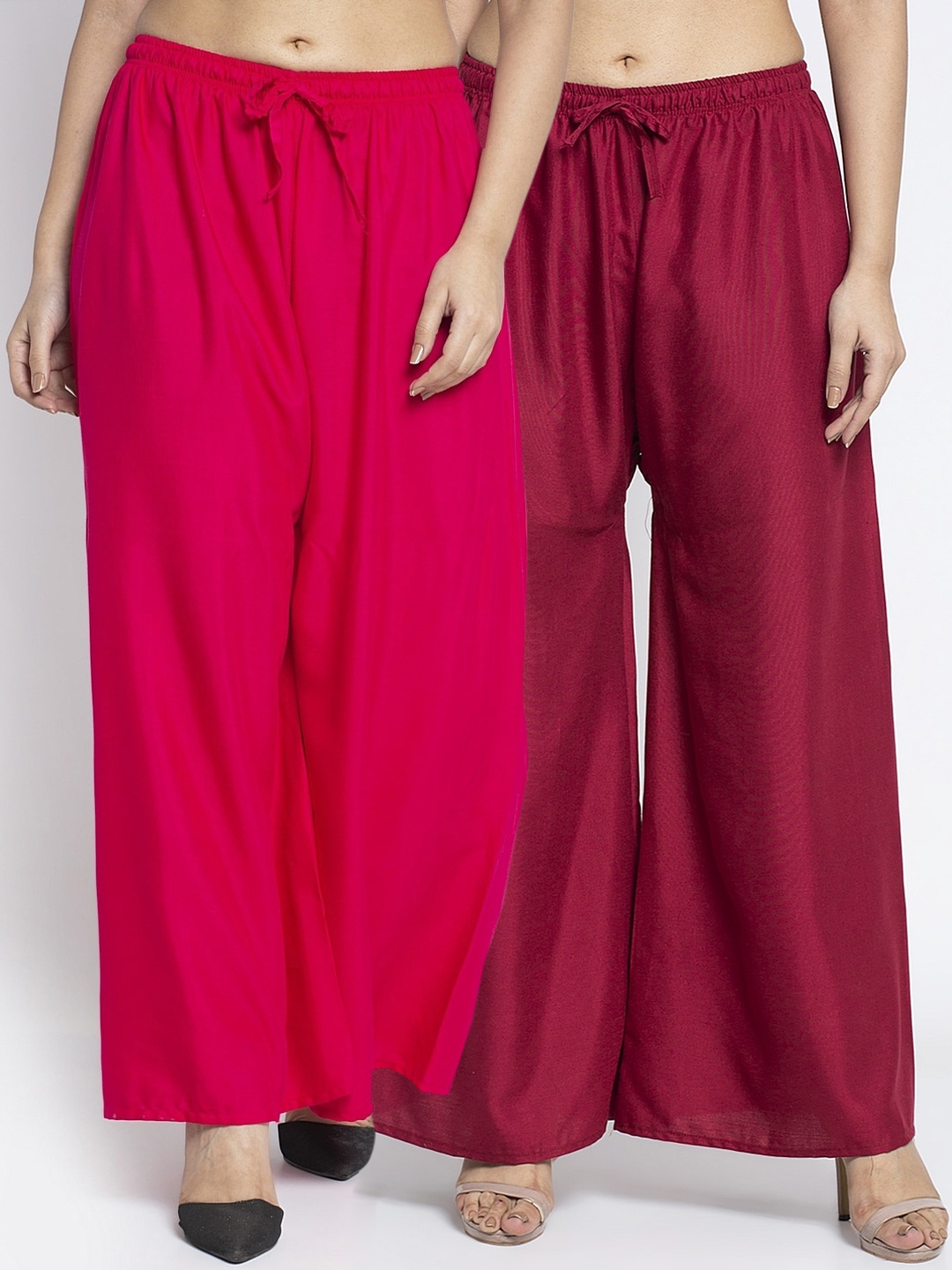 

GRACIT Women Pink & Maroon Solid Flared Palazzos