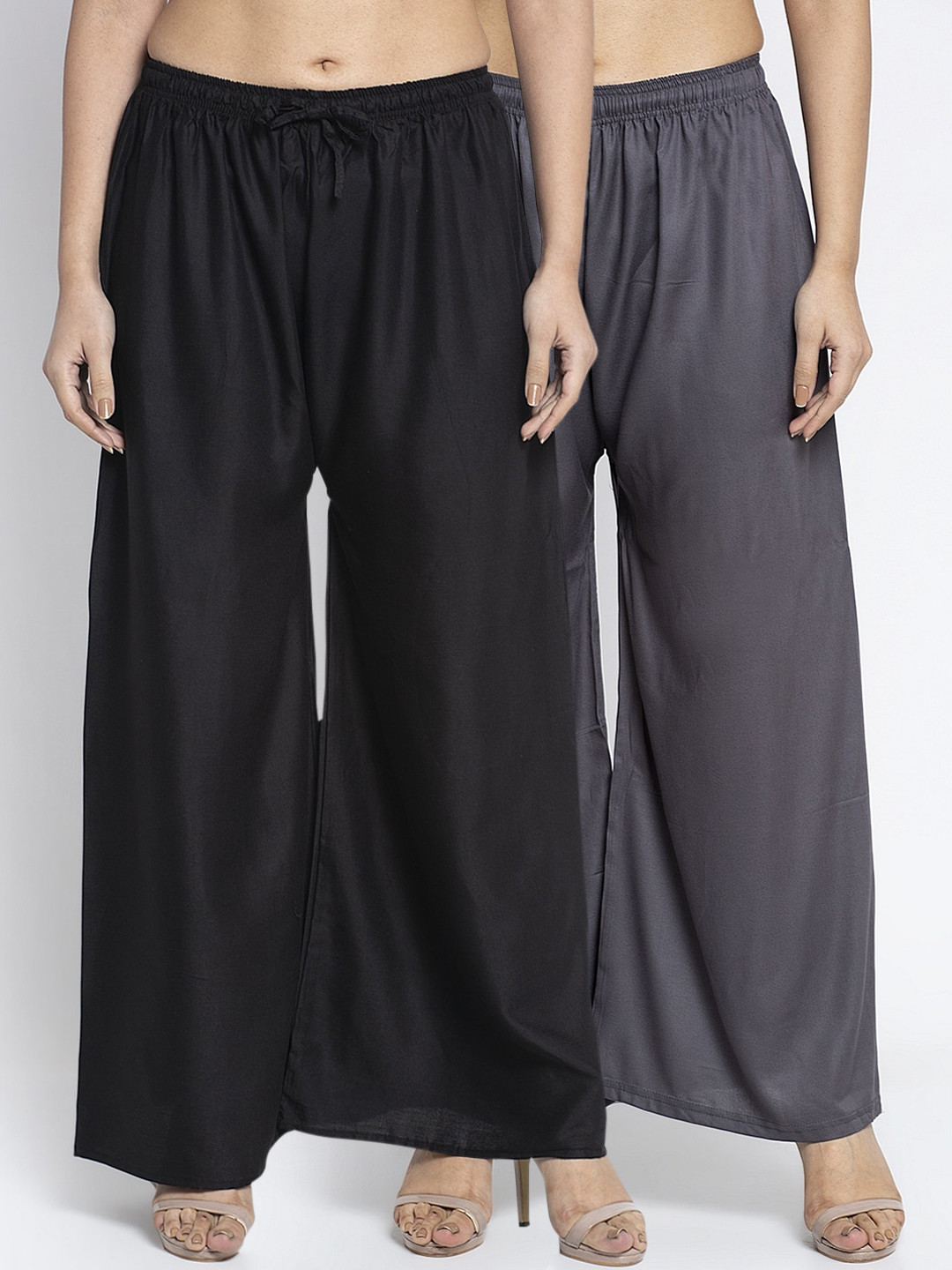 

GRACIT Women Pack of 2 Black & Grey Solid Flared Palazzos