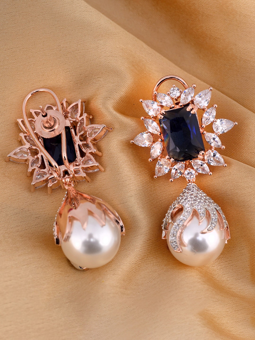 

Saraf RS Jewellery Rose Gold-Plated & Blue Contemporary Drop Earrings