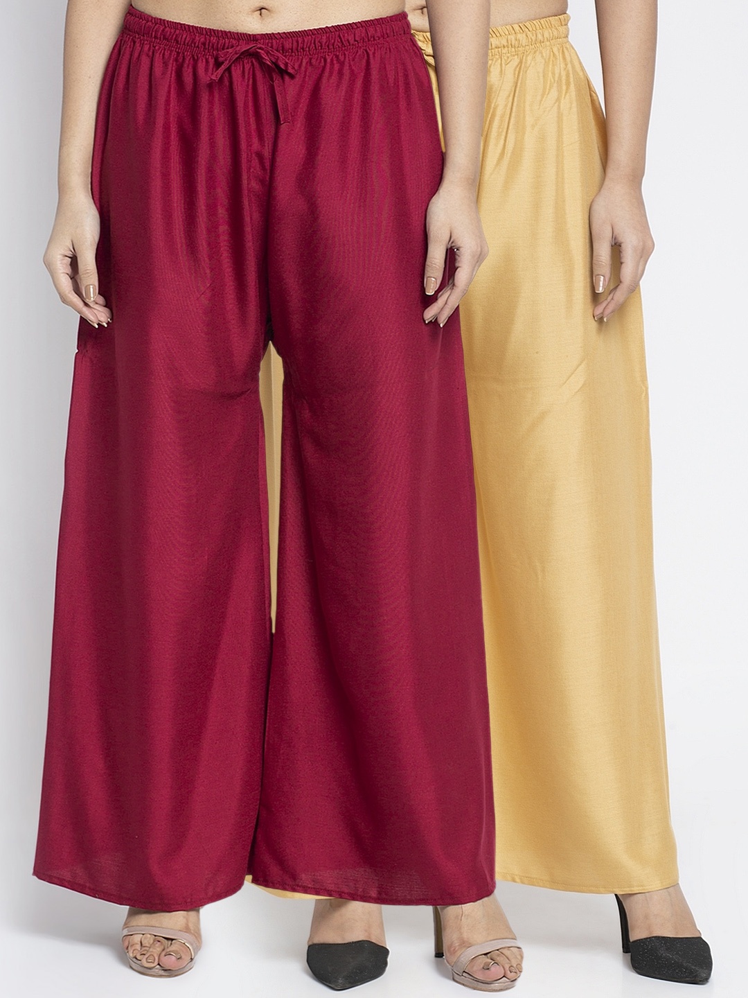 

GRACIT Women Beige & Maroon Solid Flared Palazzos