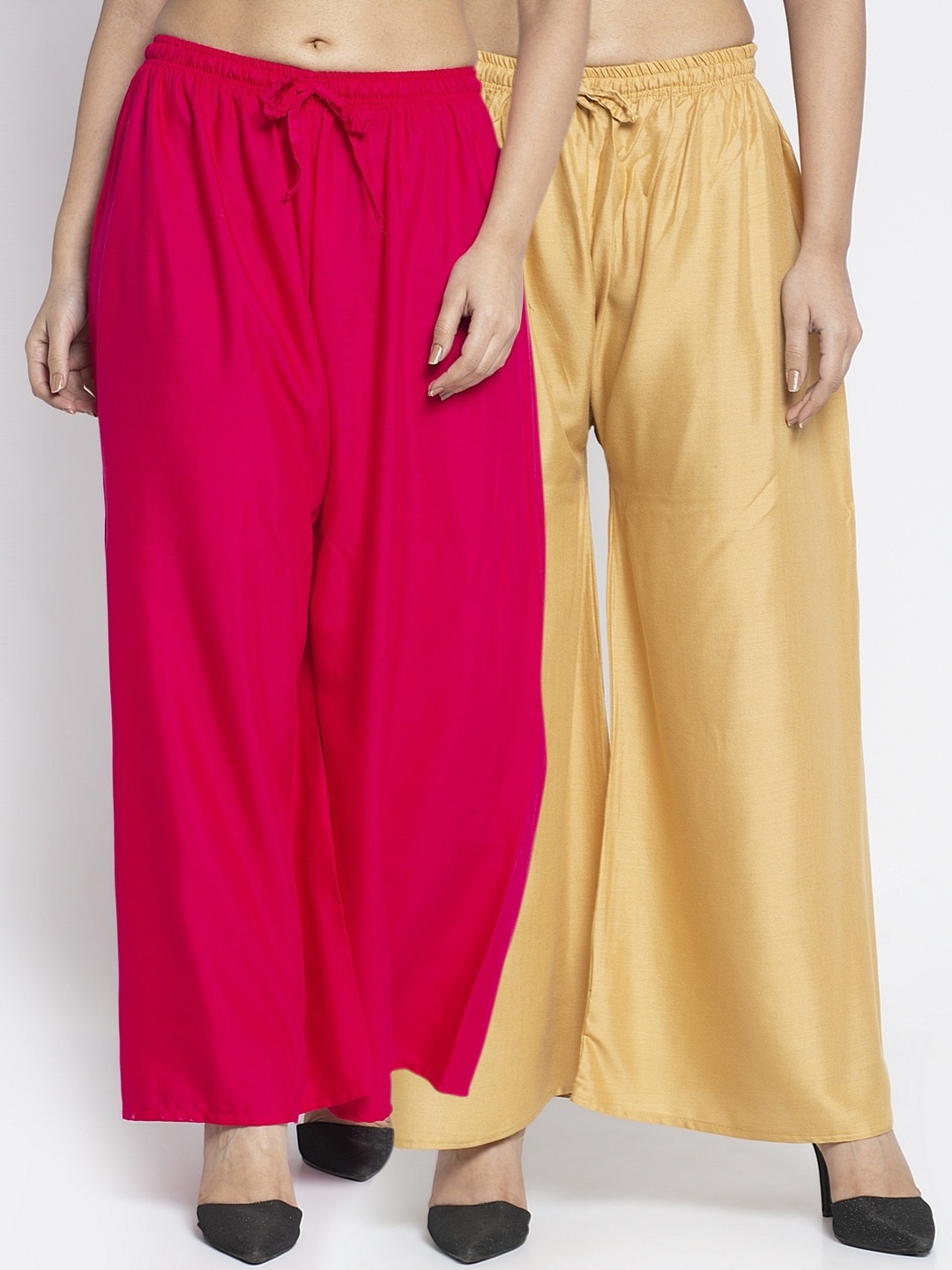 

GRACIT Women Pink & Beige Solid Wide Leg Palazzos