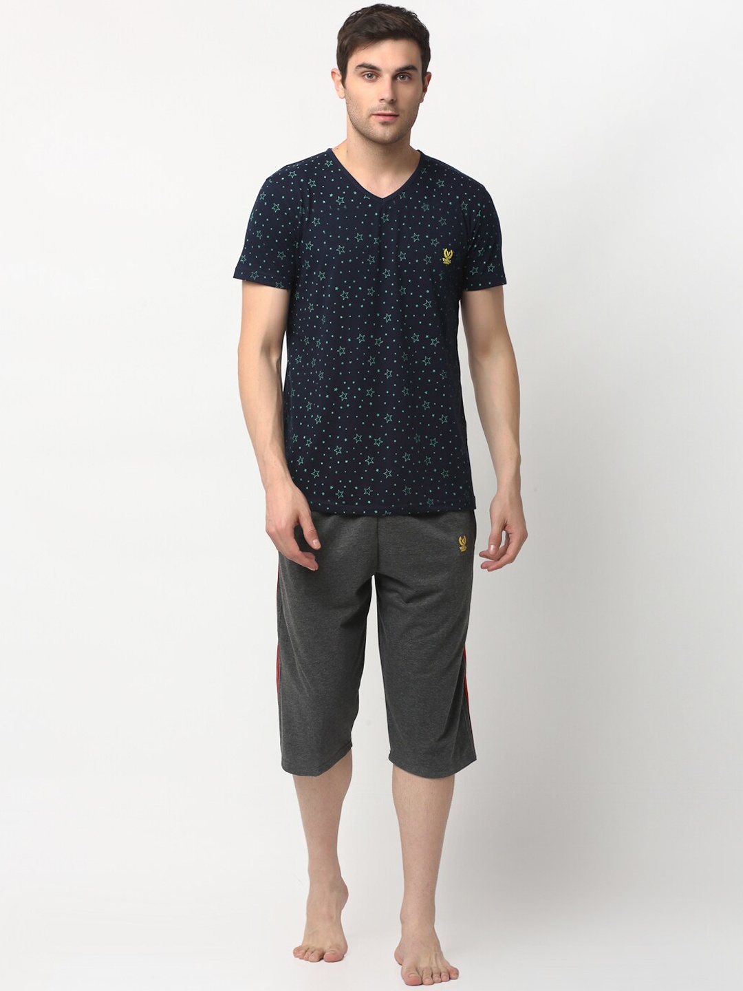 VIMAL JONNEY Men Navy Blue & Charcoal Printed Night suit