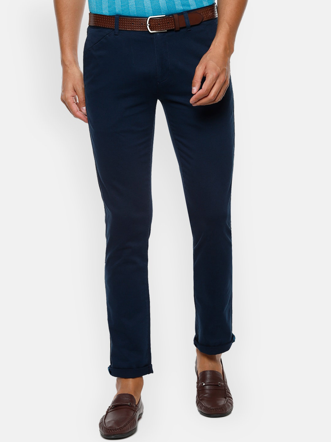 

V Dot Men Navy Blue Slim Fit Solid Regular Trousers