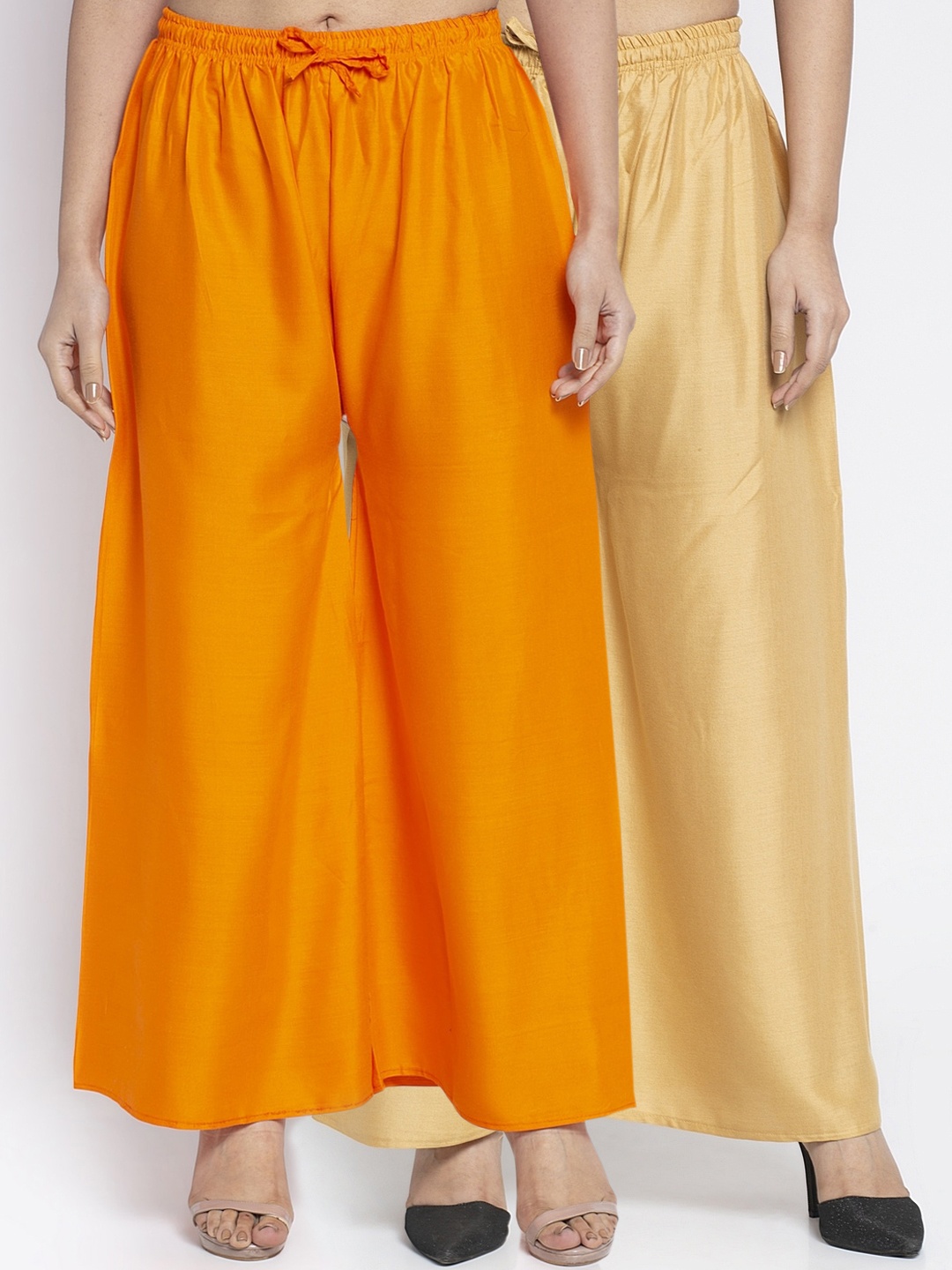 

GRACIT Women Orange & Cream-Coloured Solid Flared Palazzos