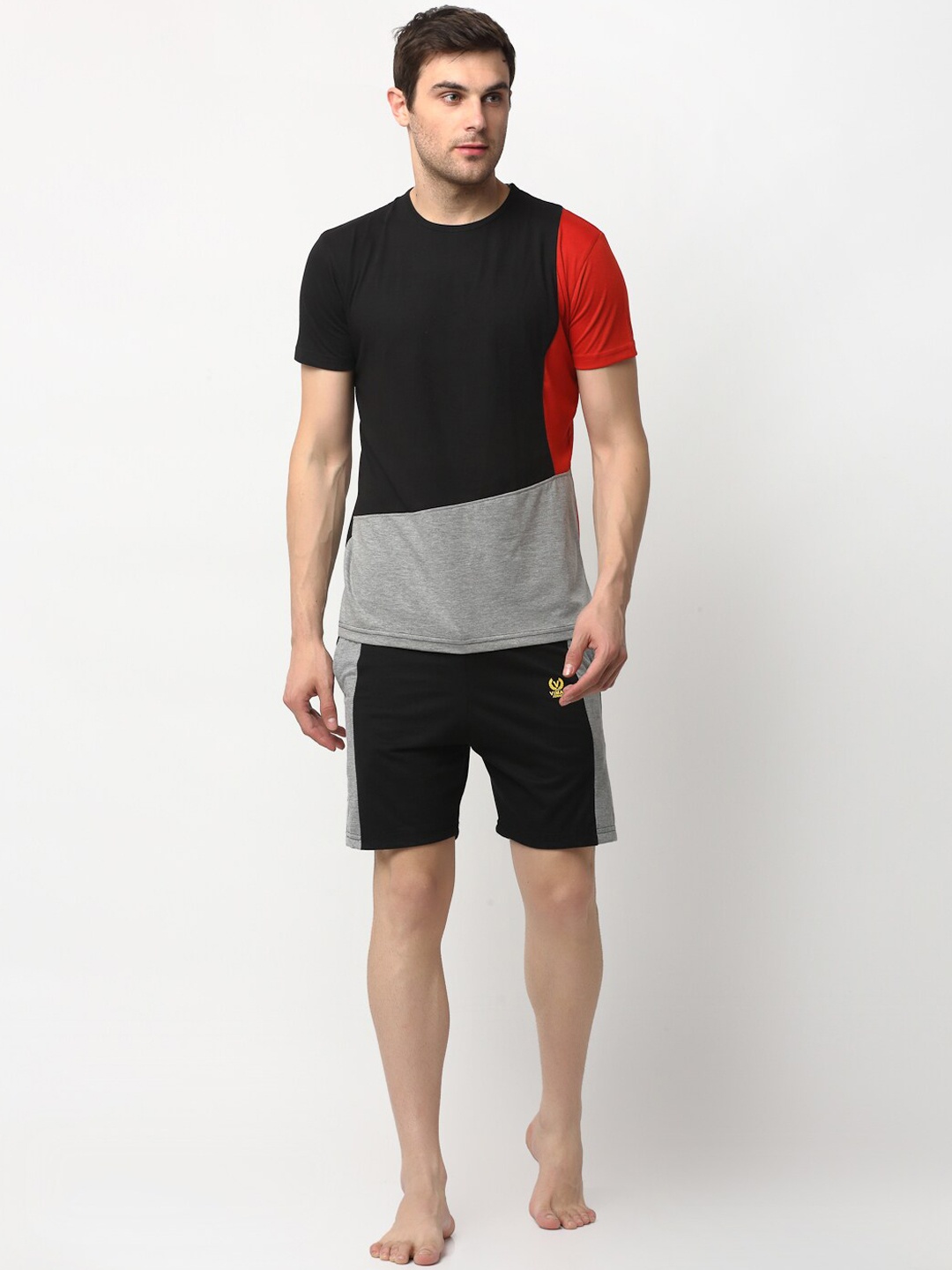 

VIMAL JONNEY Men Black & Grey Colourblocked Night Suit T_14_BLK_N7_BLK_02