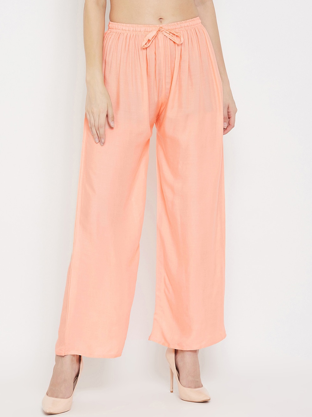 

Clora Creation Women Peach-Coloured Solid Straight Palazzos