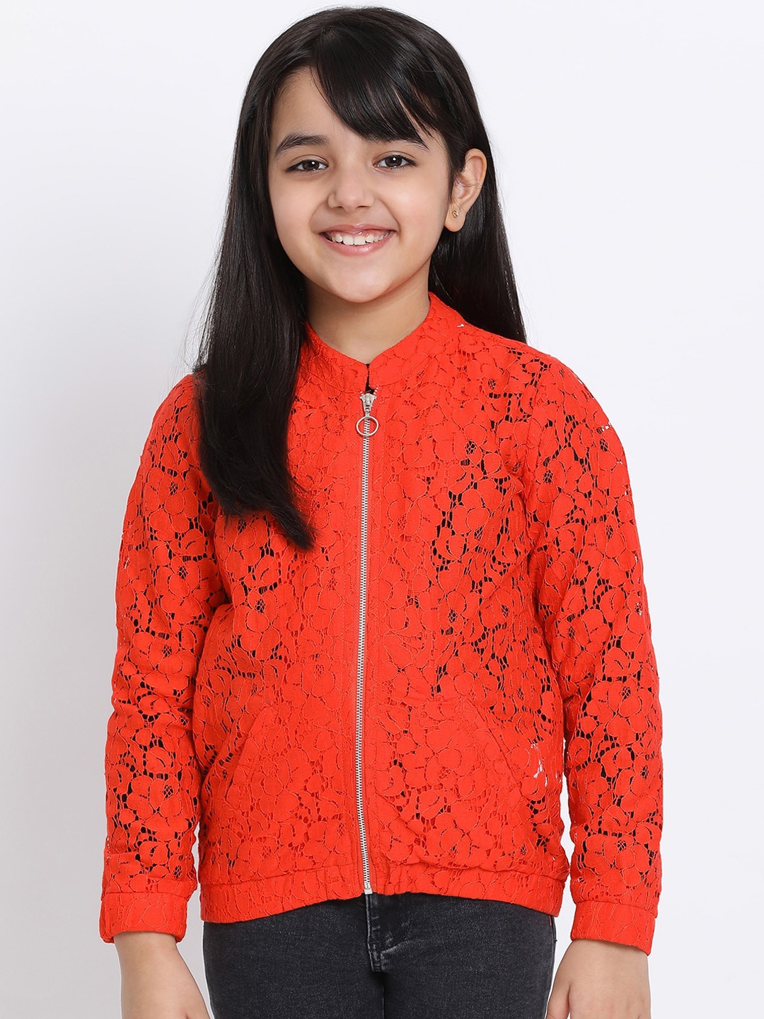 

Oxolloxo Girls Red Self Design Tailored Jacket