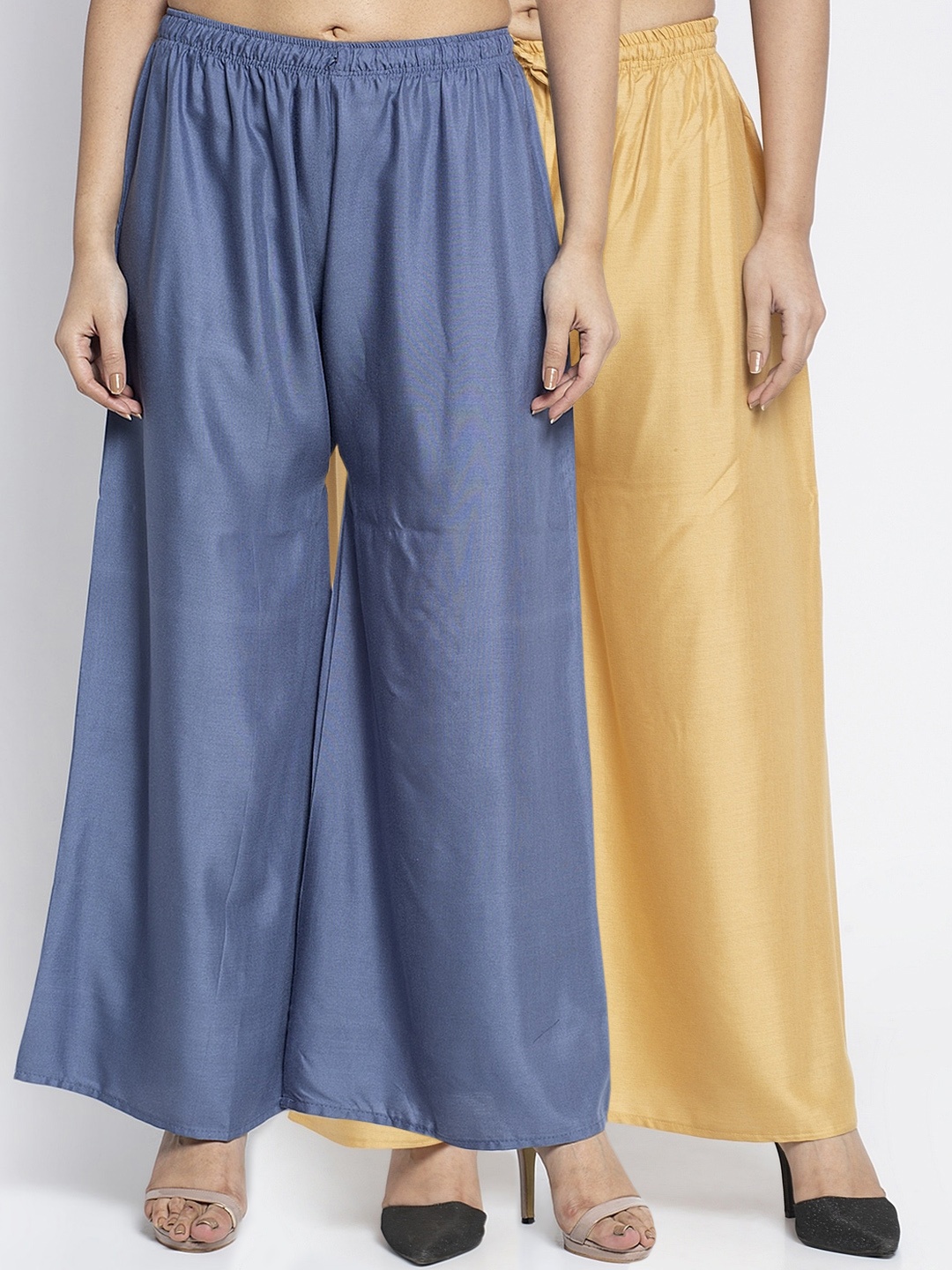 

GRACIT Women Gold-Toned & Blue Solid Flared Palazzos