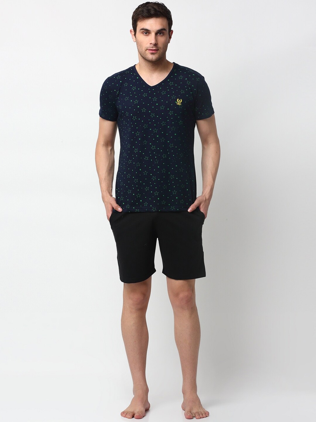 

VIMAL JONNEY Men Navy Blue & Black Printed Night suit