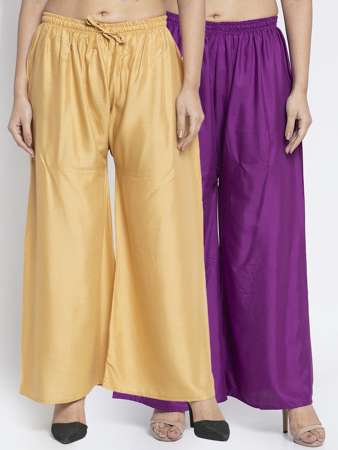 

GRACIT Women Beige & Purple Set of 2 Solid Flared Palazzos