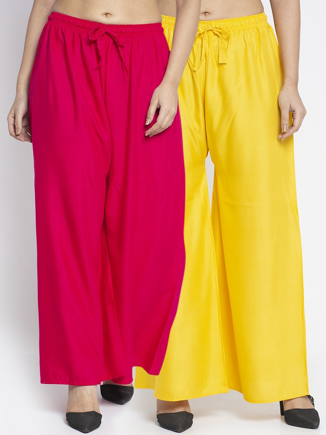 GRACIT Women Yellow & Pink Solid Flared Palazzos