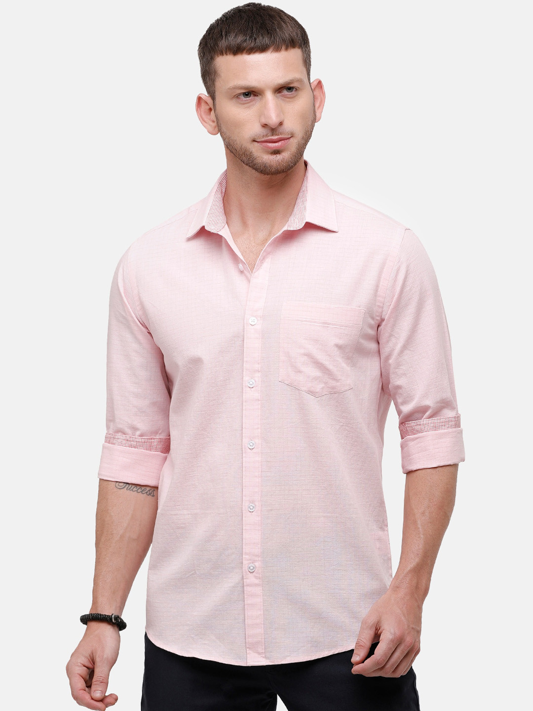 

CAVALLO by Linen Club Men Peach-Coloured Regular Fit Solid Linen-Cotton Casual Shirt