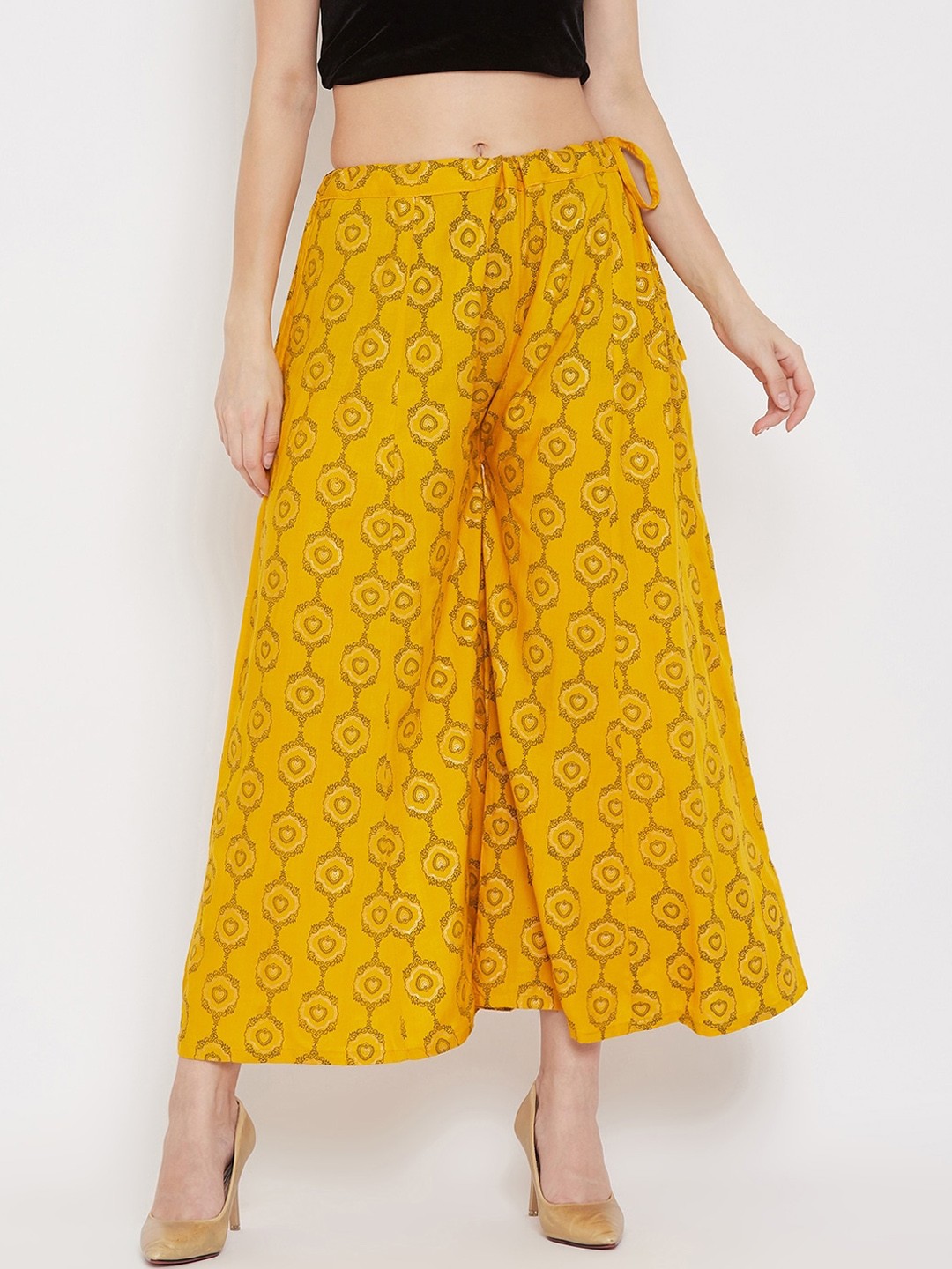 

Clora Creation Women Mustard & Black Printed Flared Palazzos