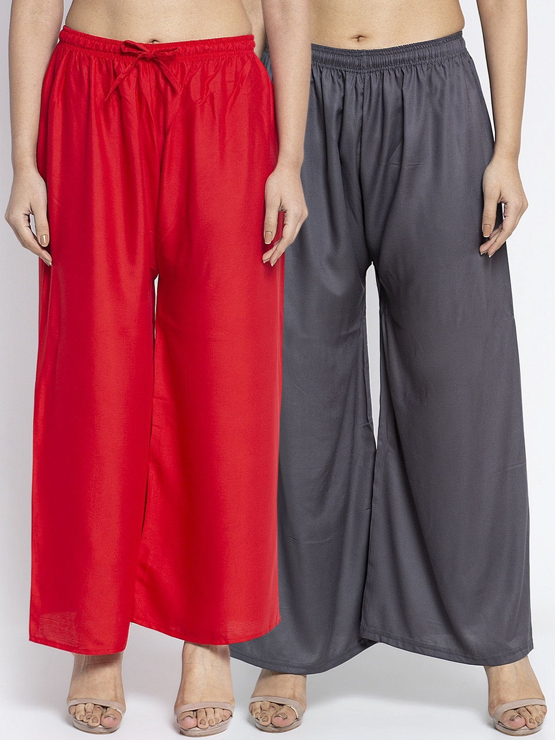 

GRACIT Women Red & Grey Solid Wide Leg Palazzos