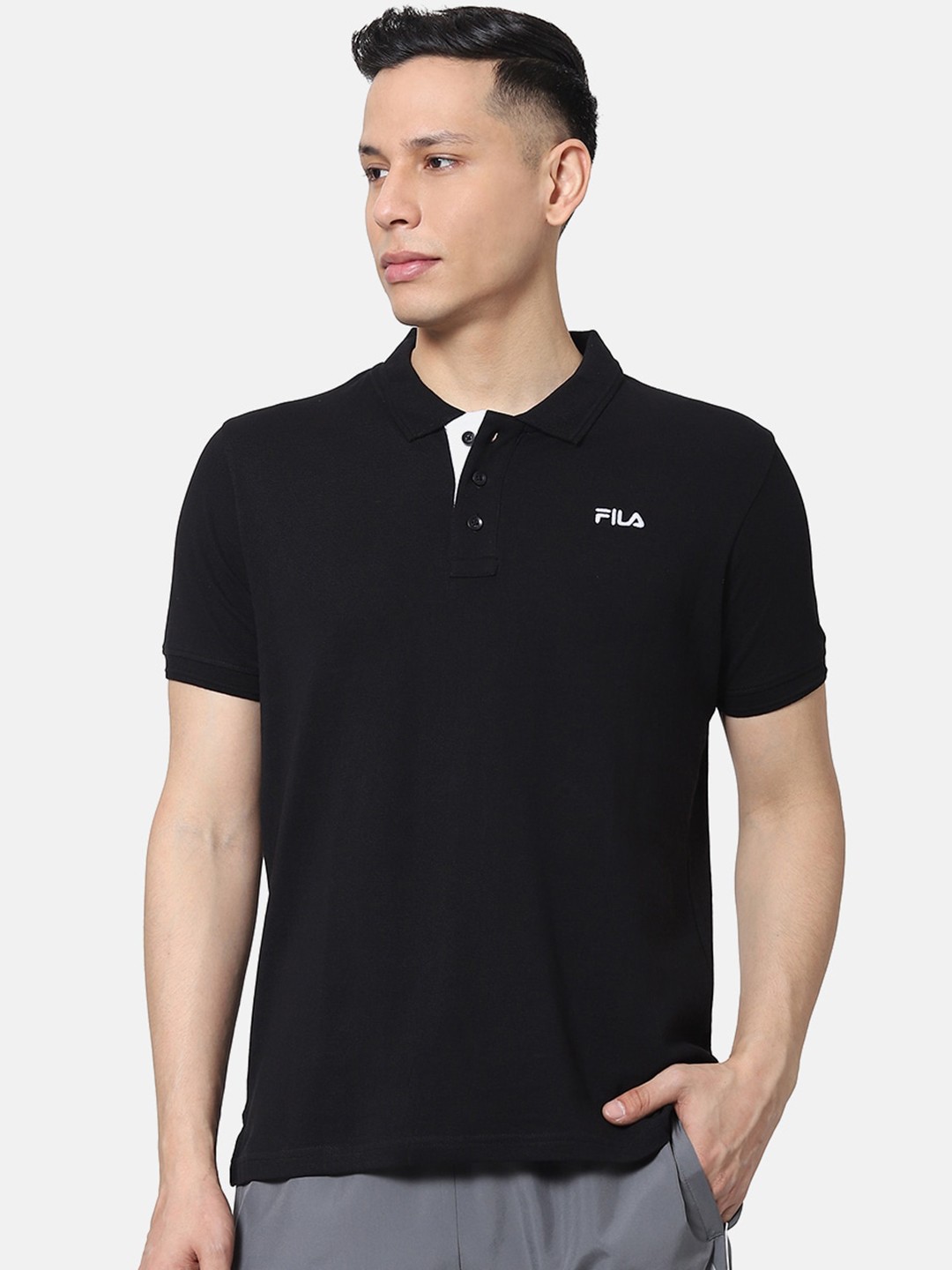 

FILA Men Black Solid Polo Collar T-shirt
