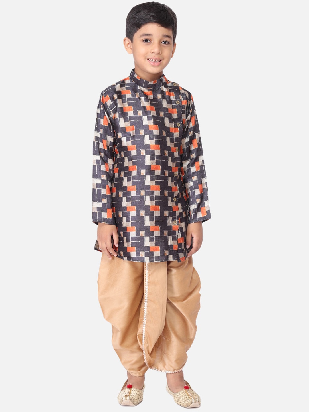 

TABARD Boys Black & Beige Printed Kurta with Dhoti Pants
