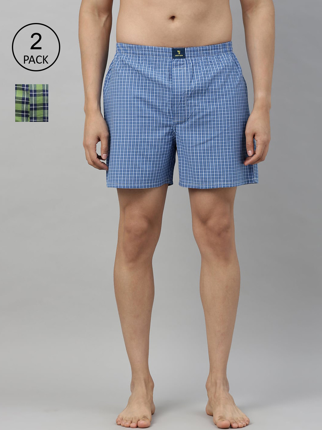 

Joven Men Pack Of 2 Checked Boxers JB2C007, Blue