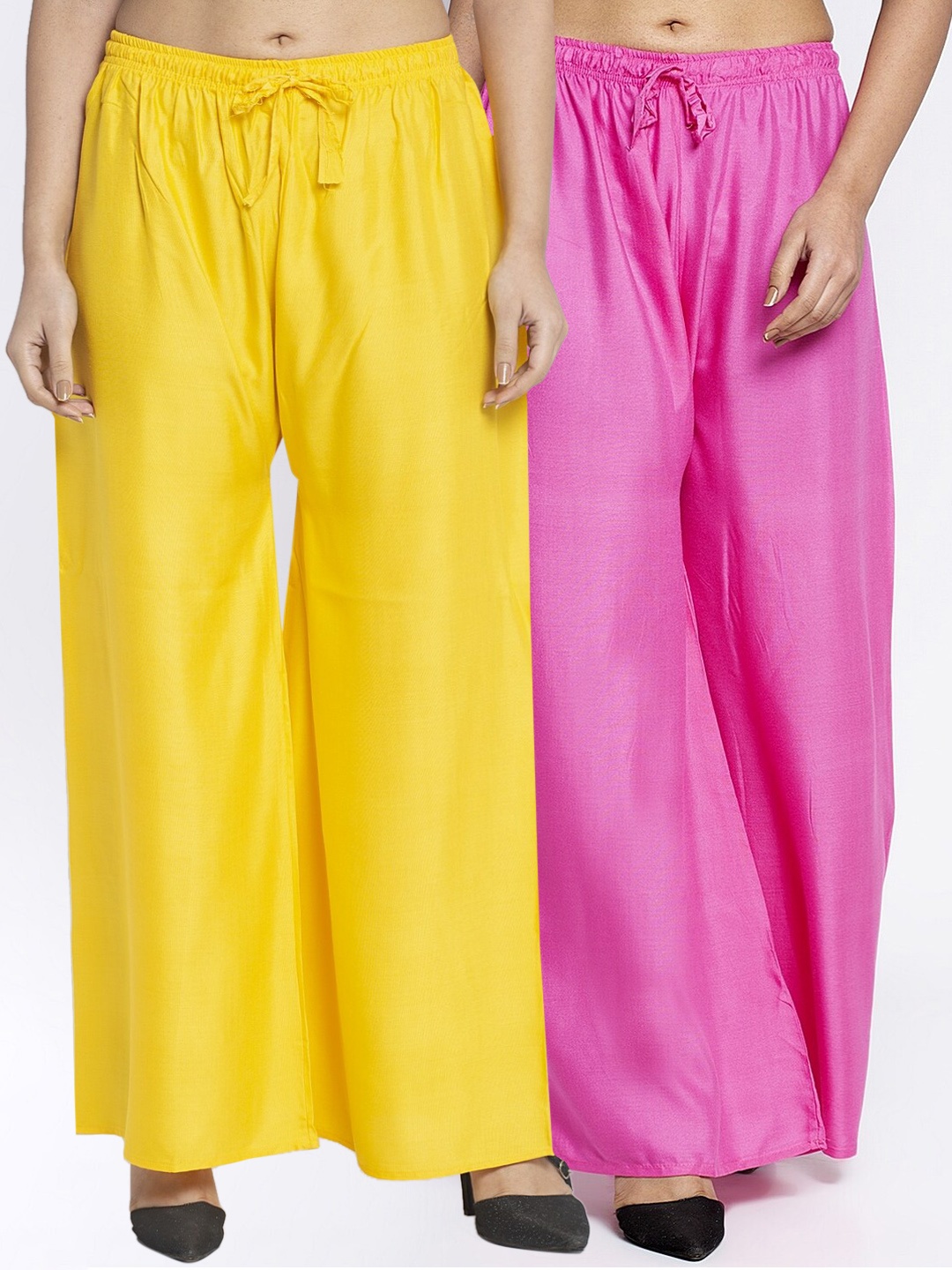 

GRACIT Women Yellow & Pink Set of 2 Solid Flared Palazzos