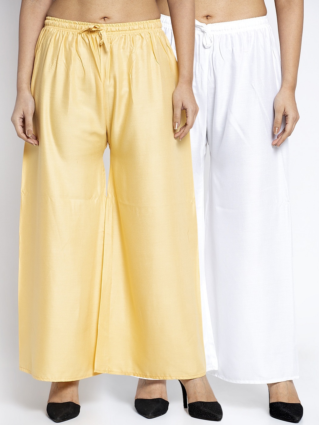 

GRACIT Women White & Gold-Toned Solid Flared Palazzos