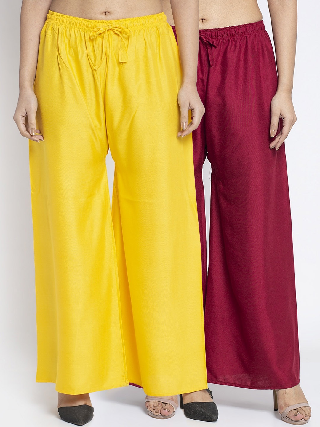 

GRACIT Women Yellow & Maroon Solid Wide Leg Palazzos