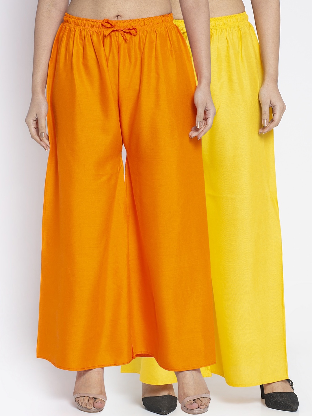 GRACIT Women Yellow & Orange Solid Flared Palazzos