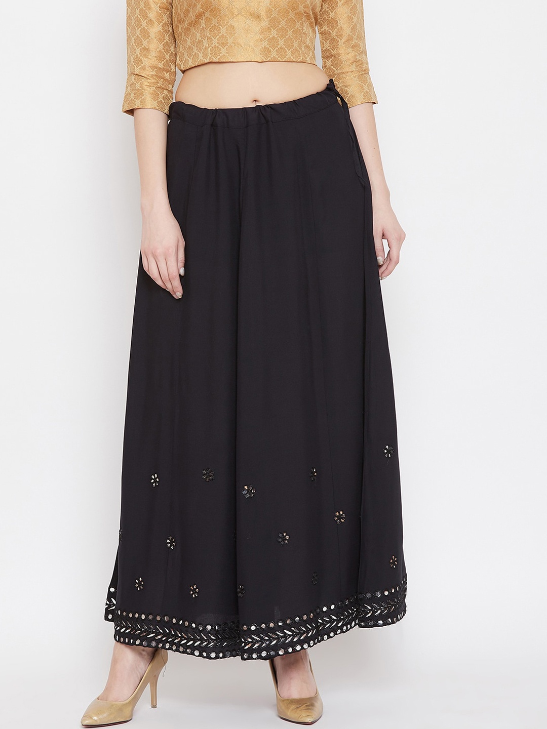 

Clora Creation Women Black & Silver-Coloured Embellished Flared Maxi Skirt