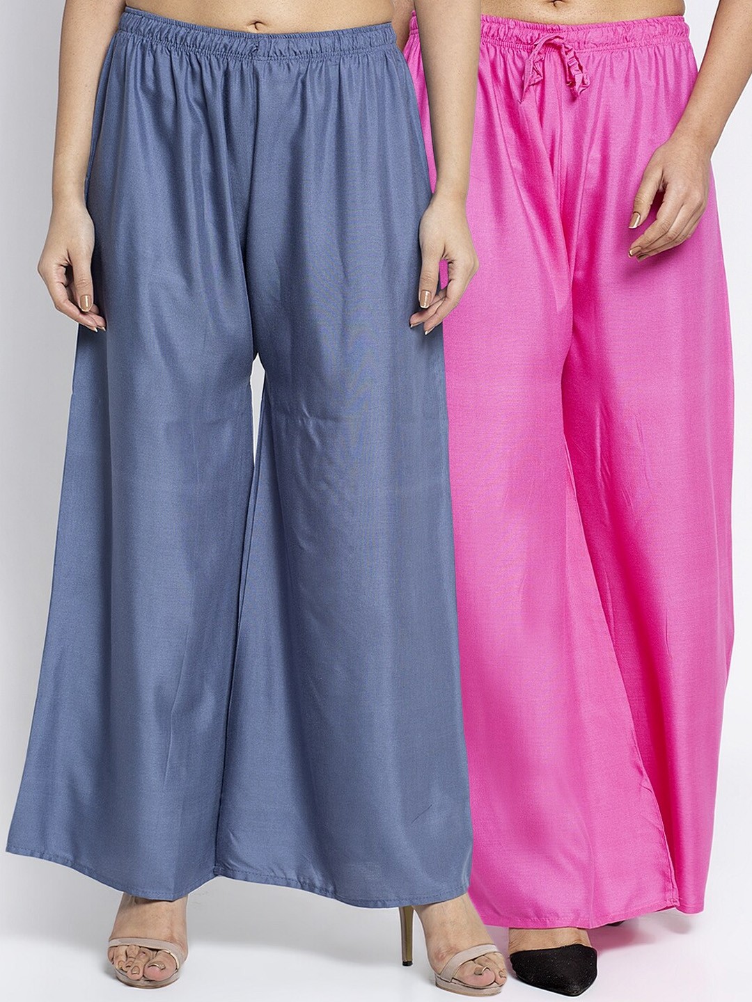 

GRACIT Women Pink & Grey Solid Wide Leg Palazzos