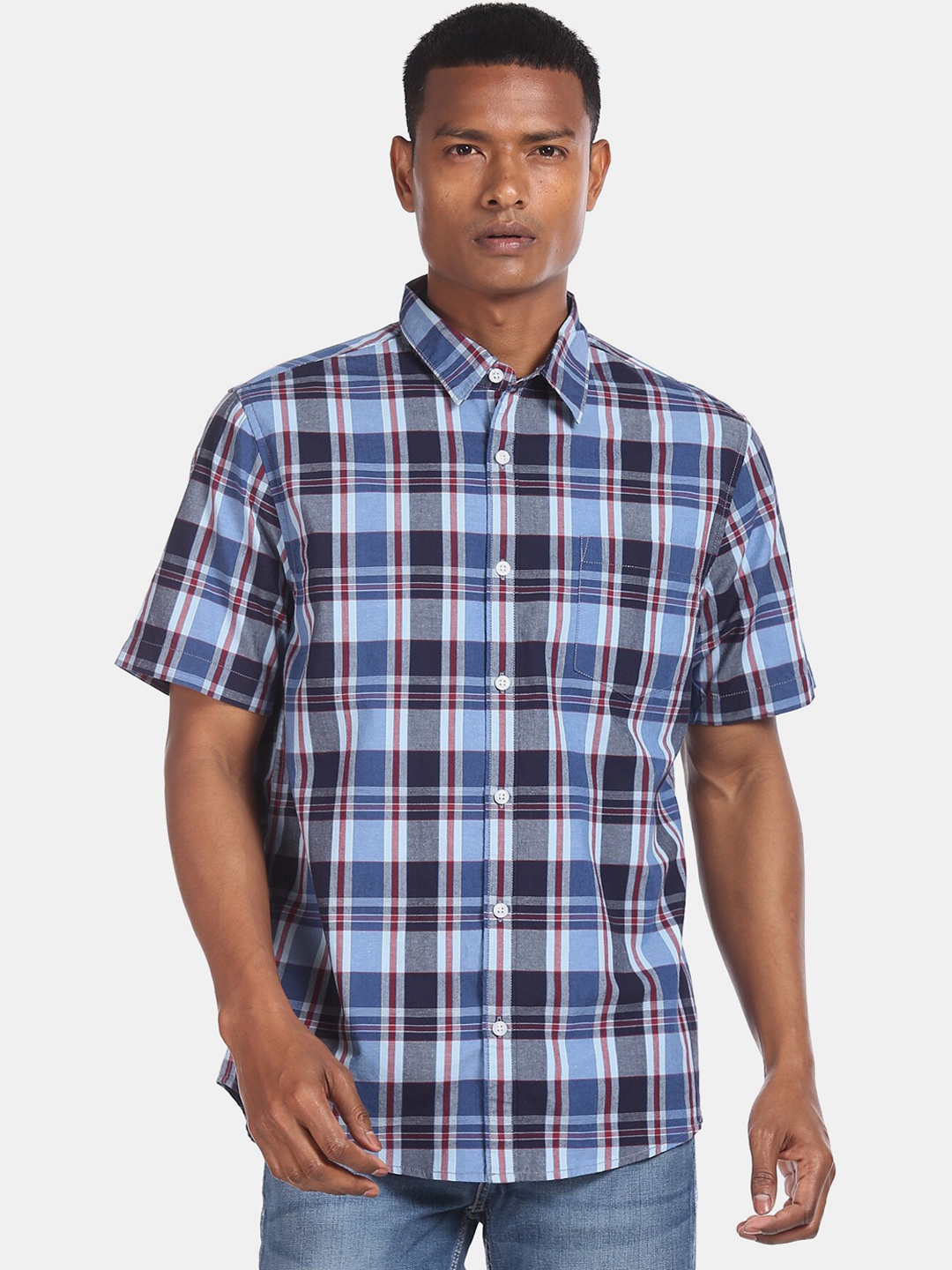 

Ruggers Men Blue & Black Regular Fit Checked Cotton Casual Shirt