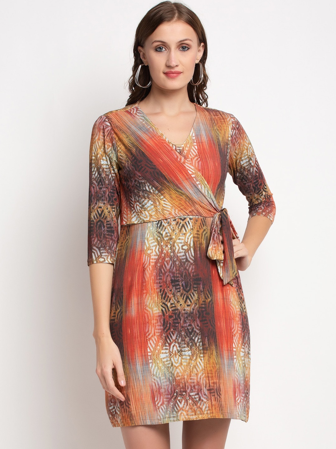 

Aujjessa Women Orange Printed Wrap Dress